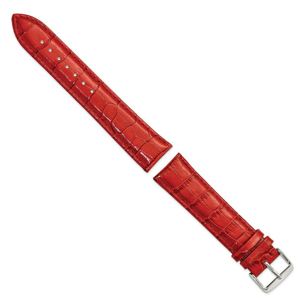 22mm Long Red Crocodile Grain Chrono Silver-tone Buckle Watch Band