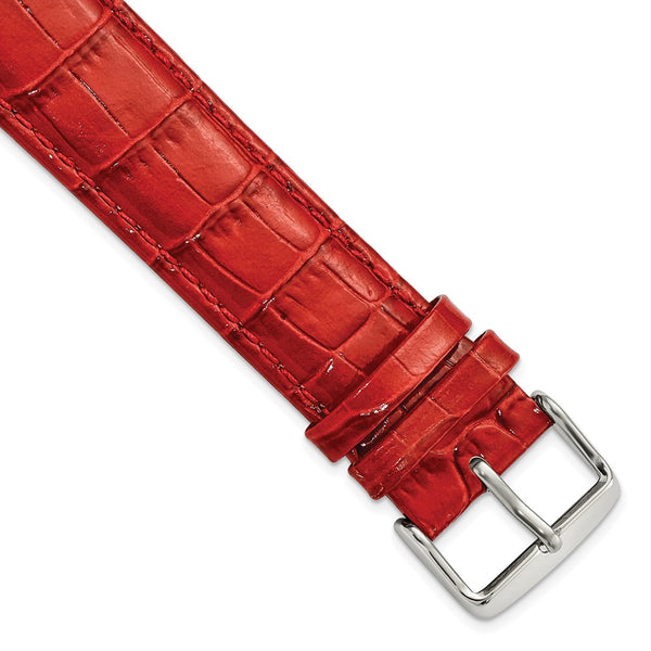 22mm Long Red Crocodile Grain Chrono Silver-tone Buckle Watch Band