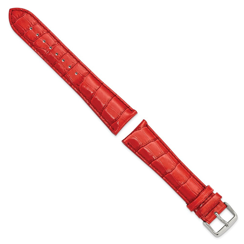 24mm Long Red Crocodile Grain Chrono Silver-tone Buckle Watch Band