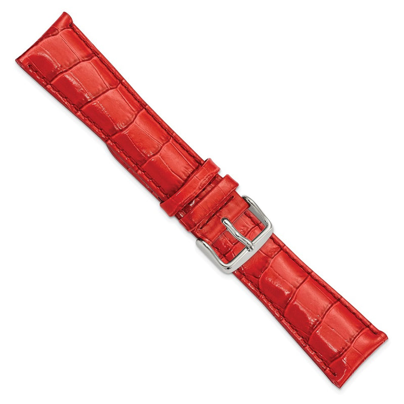 24mm Long Red Crocodile Grain Chrono Silver-tone Buckle Watch Band