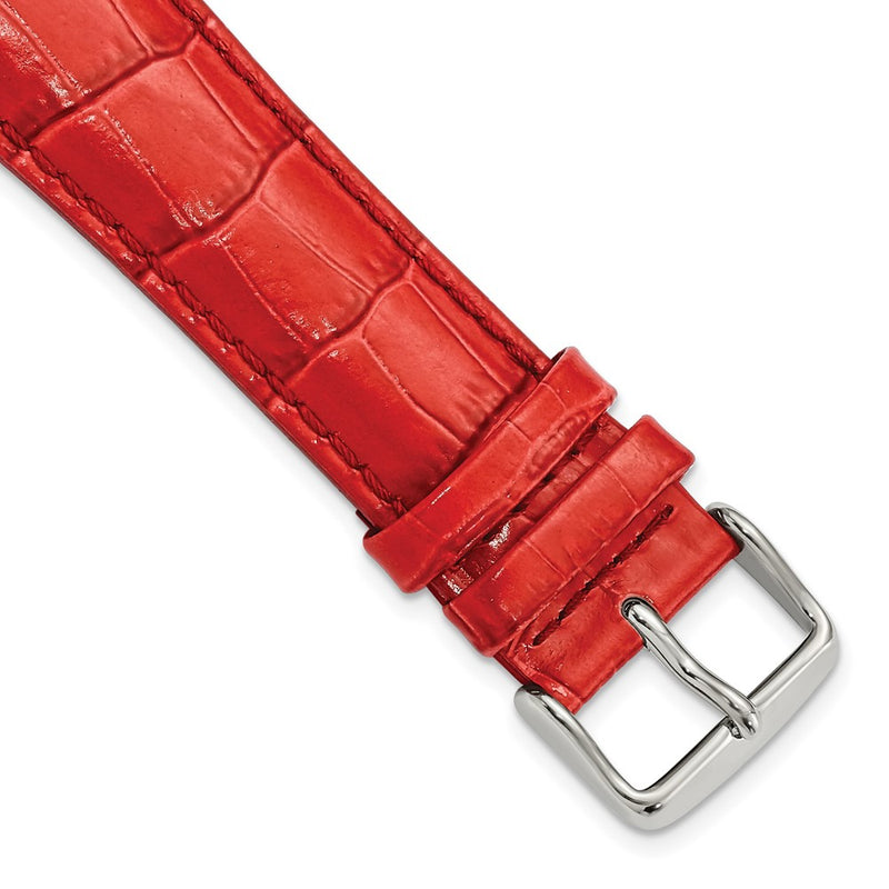 24mm Long Red Crocodile Grain Chrono Silver-tone Buckle Watch Band