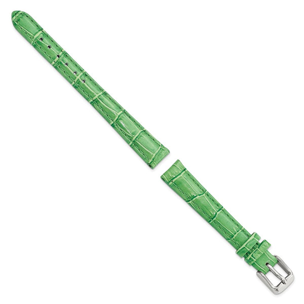 12mm Green Crocodile Grain Chrono Silver-tone Buckle Watch Band