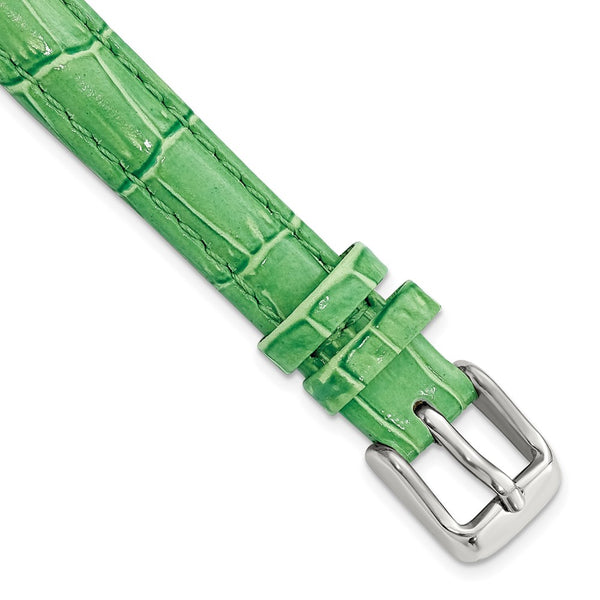 12mm Green Crocodile Grain Chrono Silver-tone Buckle Watch Band