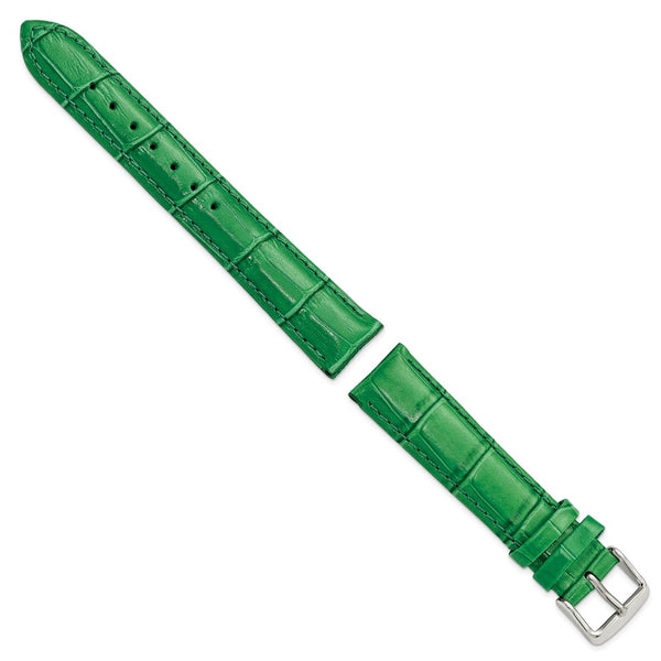 18mm Green Crocodile Grain Chrono Silver-tone Buckle Watch Band