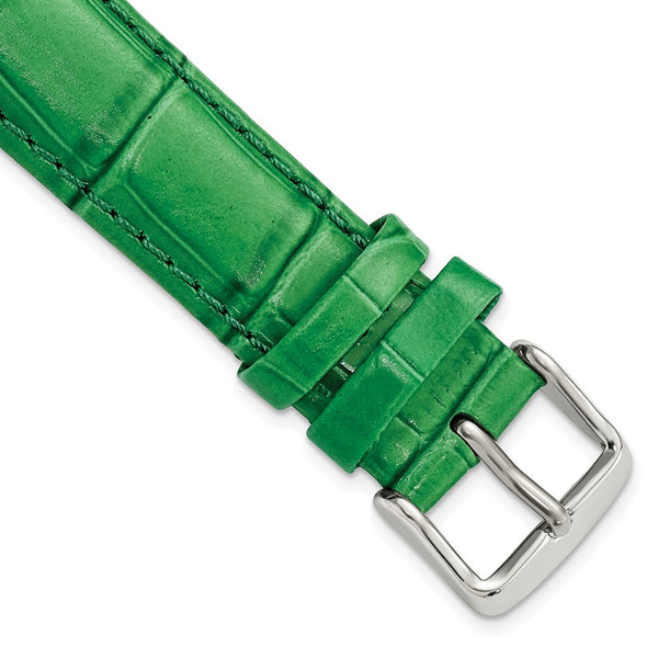 18mm Green Crocodile Grain Chrono Silver-tone Buckle Watch Band