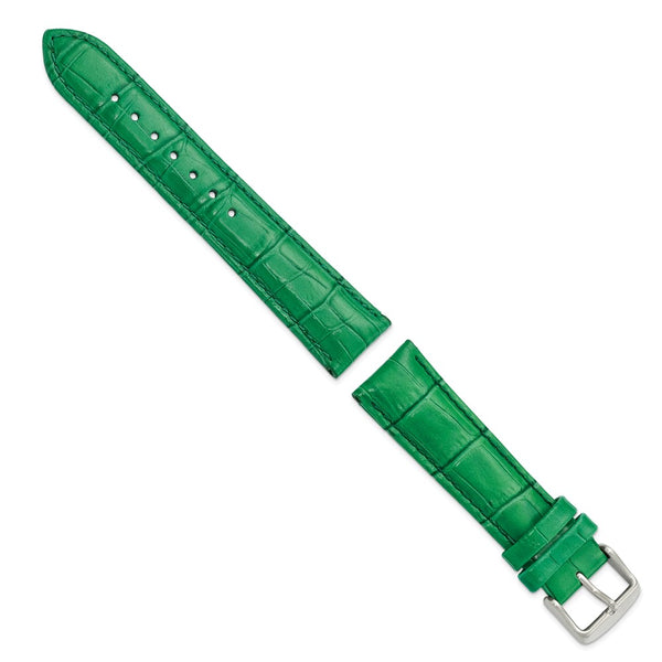 DeBeer 22mm Long Green Crocodile Grain Chronograph Leather with Silver-tone Buckle 8.5 inch Watch Band