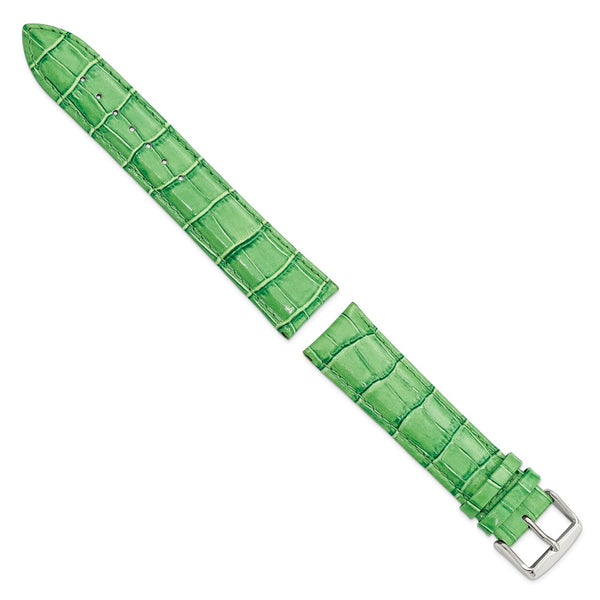 22mm Long Green Crocodile Grain Chrono Silver-tone Buckle Watch Band