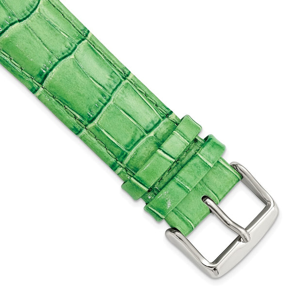 22mm Long Green Crocodile Grain Chrono Silver-tone Buckle Watch Band