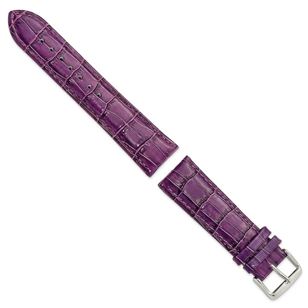 22mm Purple Crocodileodile Grain Chrono Silver-tone Buckle Watch Band