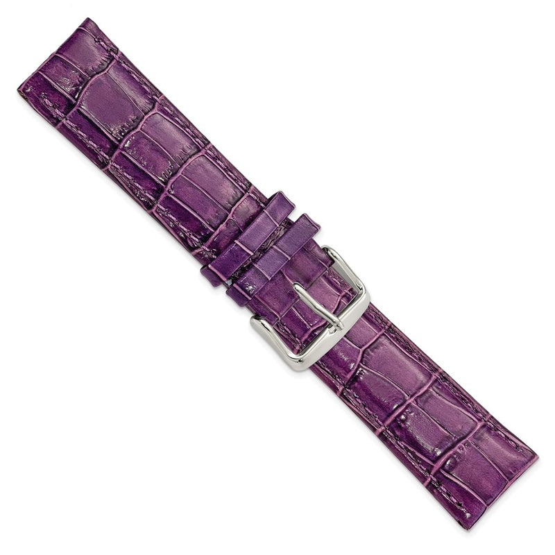 22mm Purple Crocodileodile Grain Chrono Silver-tone Buckle Watch Band