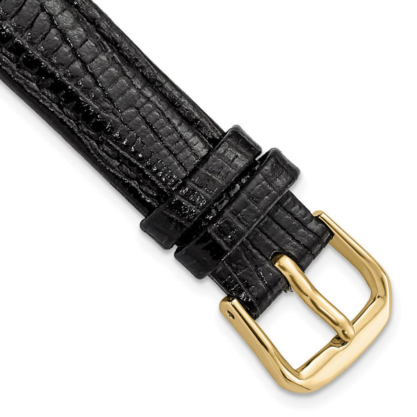 14mm Black Snake Grain Leather Gold-tone Buckle Watch Band