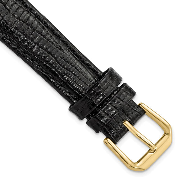 16mm Black Snake Grain Leather Gold-tone Buckle Watch Band