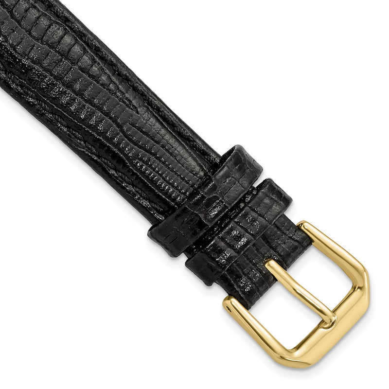 DeBeer 16mm Black Snake Grain Leather with Gold-tone Buckle 7.5 inch Watch Band