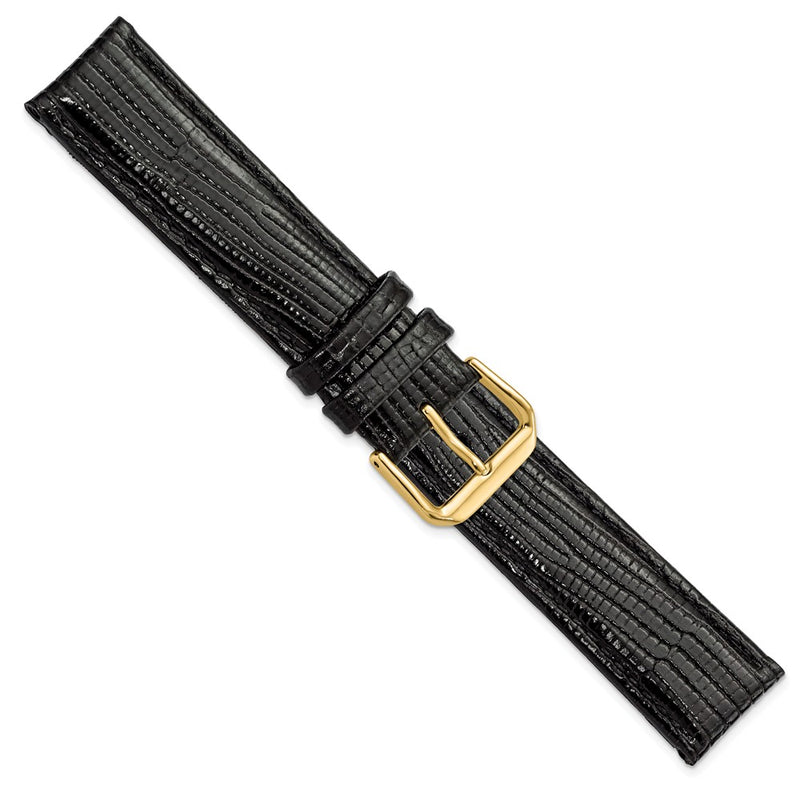 DeBeer 19mm Black Snake Grain Leather with Gold-tone Buckle 7.5 inch Watch Band