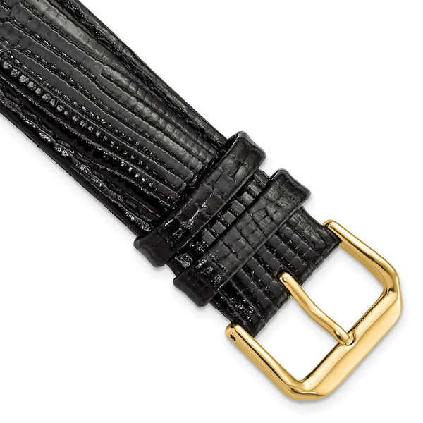 19mm Black Snake Grain Leather Gold-tone Buckle Watch Band