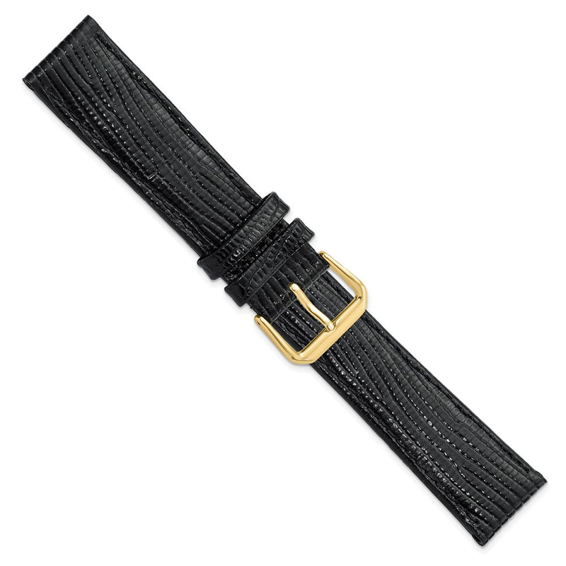 20mm Black Snake Grain Leather Gold-tone Buckle Watch Band