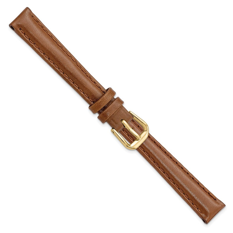 12mm Light Brown/Havana Smooth Leather Gold-tone Buckle Watch Band