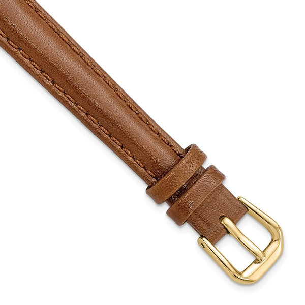 12mm Light Brown/Havana Smooth Leather Gold-tone Buckle Watch Band