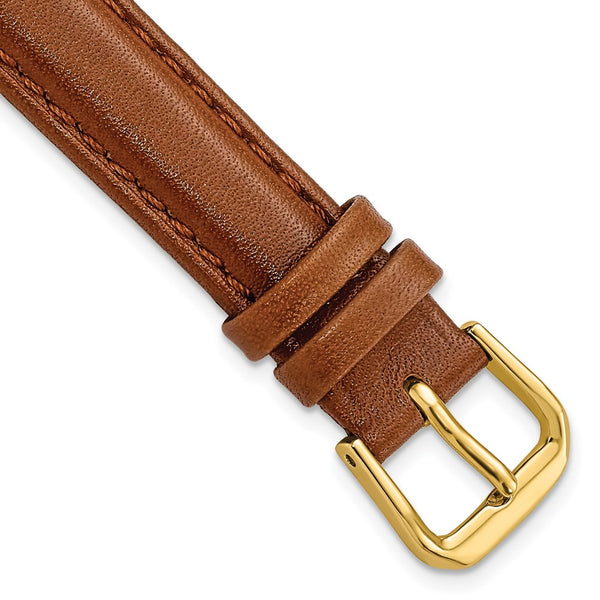 13mm Light Brown/Havana Smooth Leather Gold-tone Buckle Watch Band