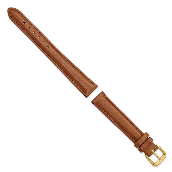 DeBeer 14mm Havana Smooth Leather with Gold-tone Buckle 6.75 inch Watch Band