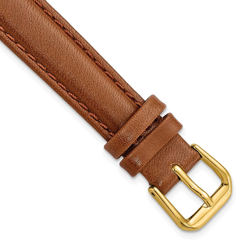 14mm Light Brown/Havana Smooth Leather Gold-tone Buckle Watch Band