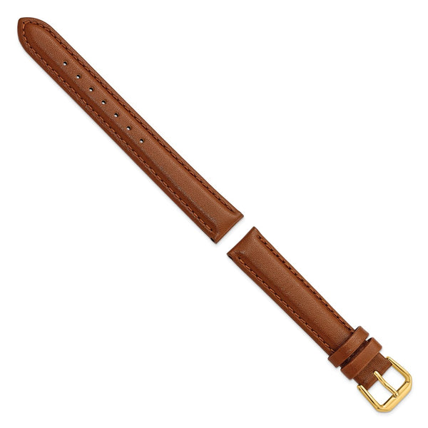 15mm Light Brown/Havana Smooth Leather Gold-tone Buckle Watch Band