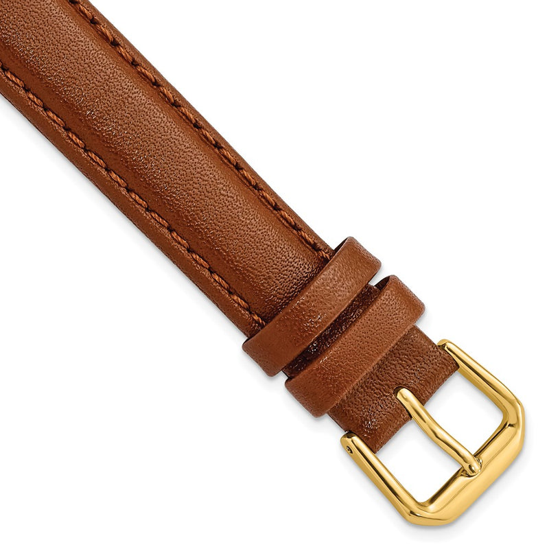 15mm Light Brown/Havana Smooth Leather Gold-tone Buckle Watch Band