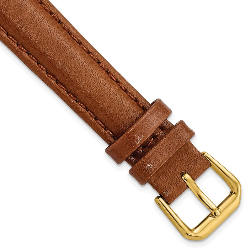 16mm Light Brown/Havana Smooth Leather Gold-tone Buckle Watch Band