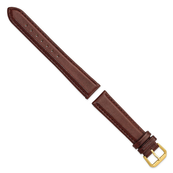 DeBeer 18mm Havana Smooth Leather with Gold-tone Buckle 7.5 inch Watch Band