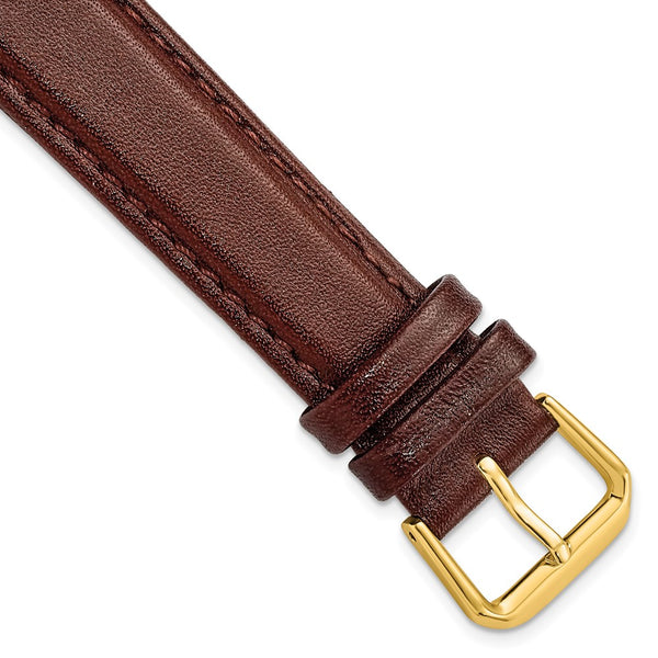 18mm Light Brown/Havana Smooth Leather Gold-tone Buckle Watch Band