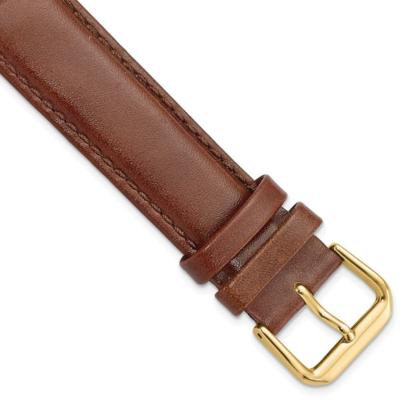 19mm Light Brown/Havana Smooth Leather Gold-tone Buckle Watch Band