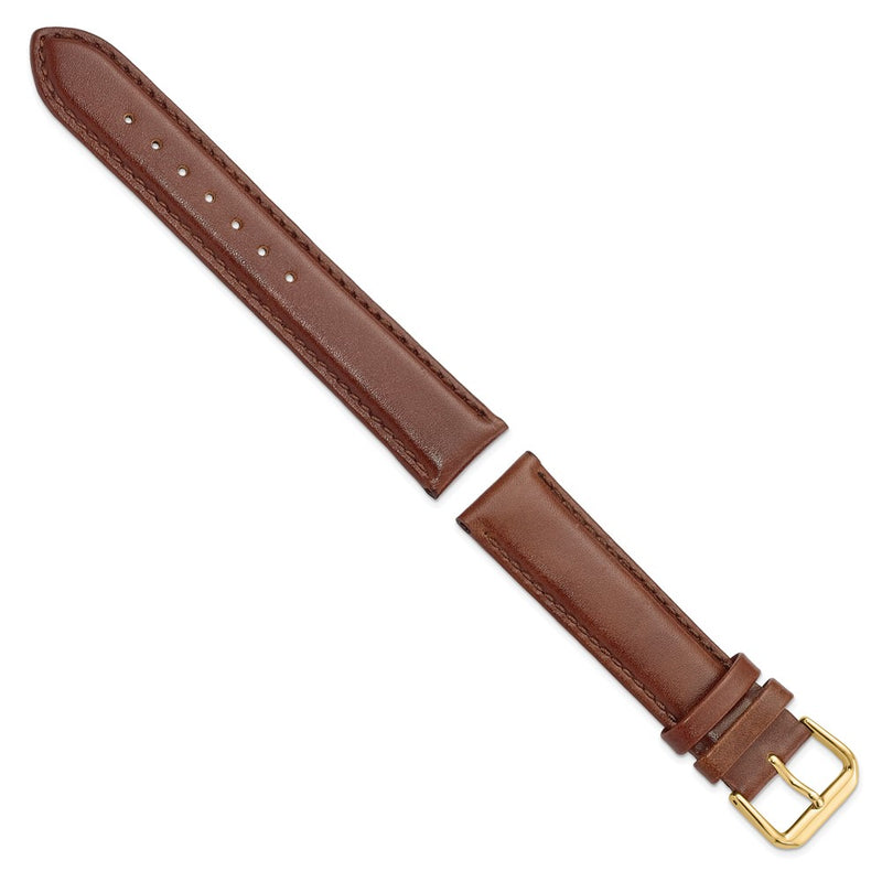 20mm Havana Smooth Leather Gold-tone Buckle Watch Band