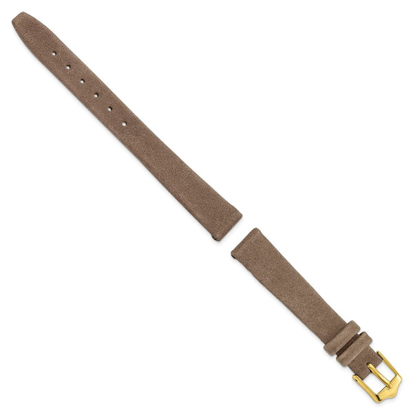 12mm Dark Brown Suede Flat Leather Gold-tone Buckle Watch Band