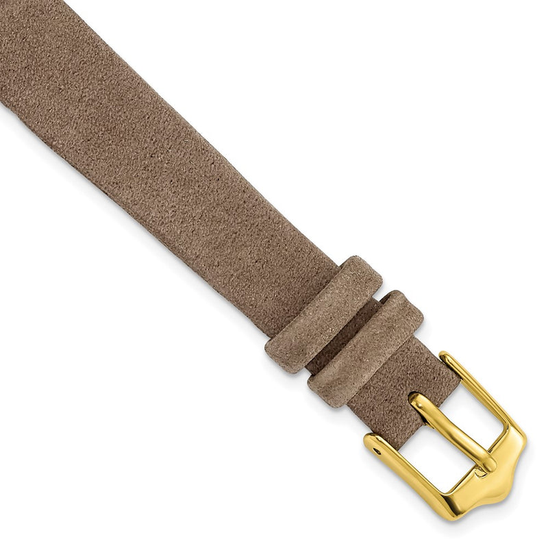 12mm Dark Brown Suede Flat Leather Gold-tone Buckle Watch Band
