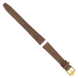 DeBeer 14mm Dark Brown Suede Flat Leather with Gold-tone Buckle 6.75 inch Watch Band
