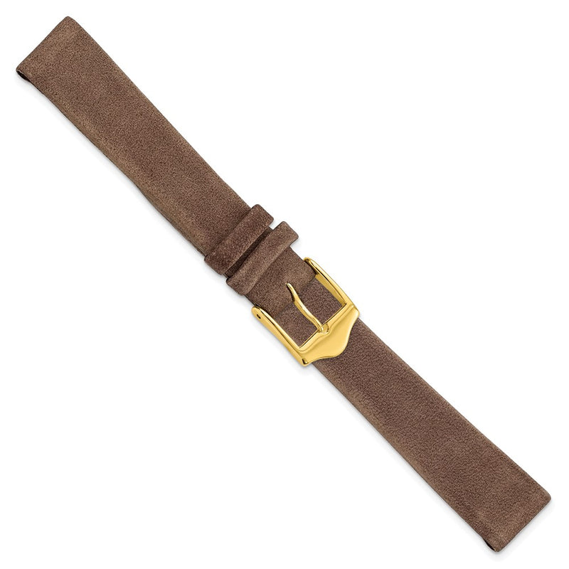 14mm Dark Brown Suede Flat Leather Gold-tone Buckle Watch Band