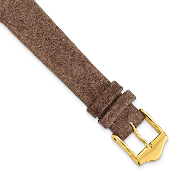 14mm Dark Brown Suede Flat Leather Gold-tone Buckle Watch Band