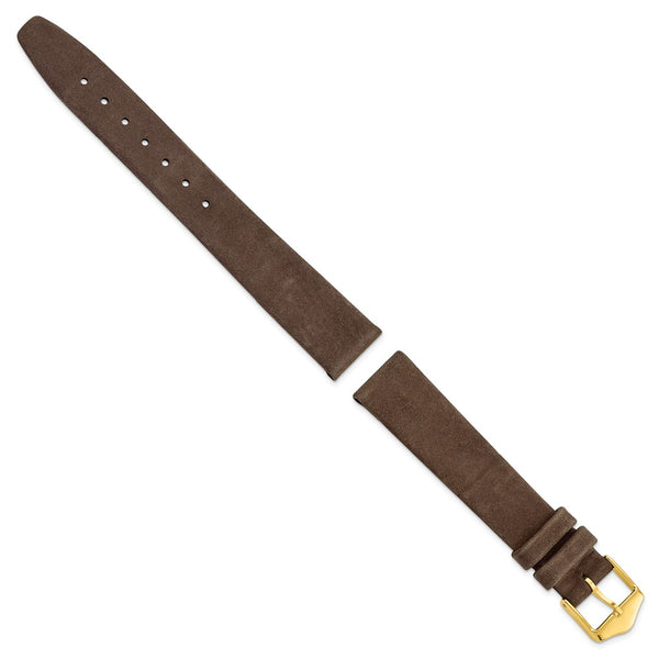 16mm Dark Brown Suede Flat Leather Gold-tone Buckle Watch Band