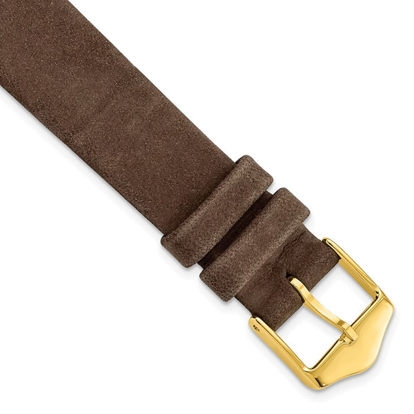 16mm Dark Brown Suede Flat Leather Gold-tone Buckle Watch Band