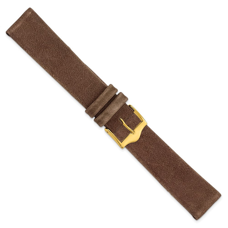 18mm Dark Brown Suede Flat Leather Gold-tone Buckle Watch Band