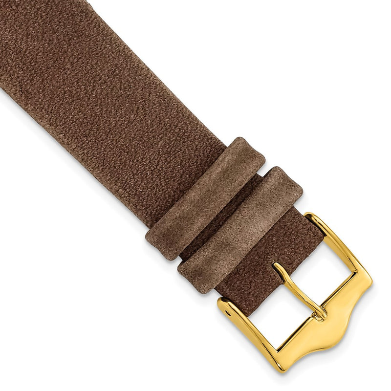 18mm Dark Brown Suede Flat Leather Gold-tone Buckle Watch Band