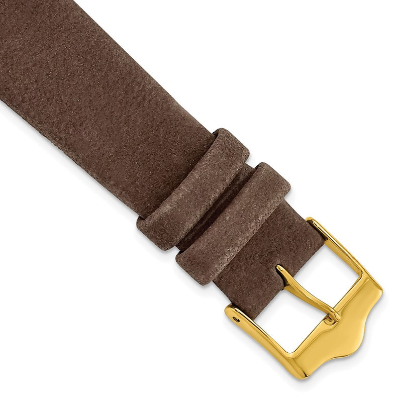 19mm Dark Brown Suede Flat Leather Gold-tone Buckle Watch Band