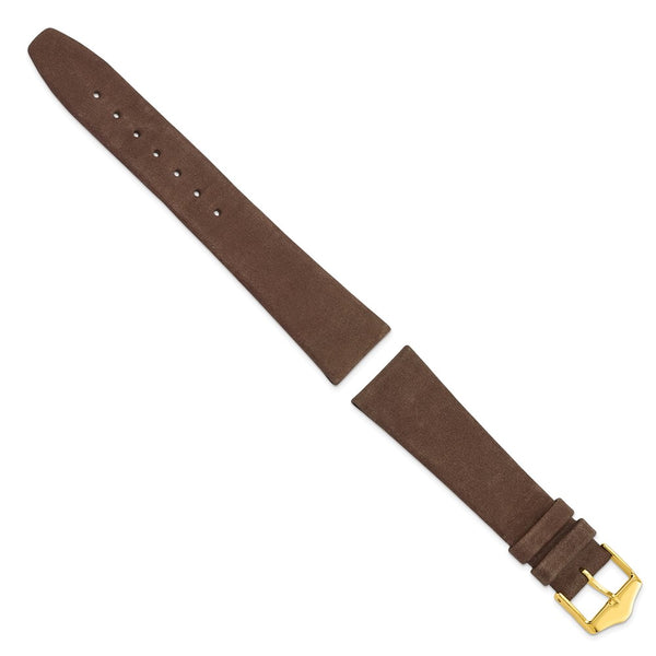 20mm Dark Brown Suede Flat Leather Gold-tone Buckle Watch Band