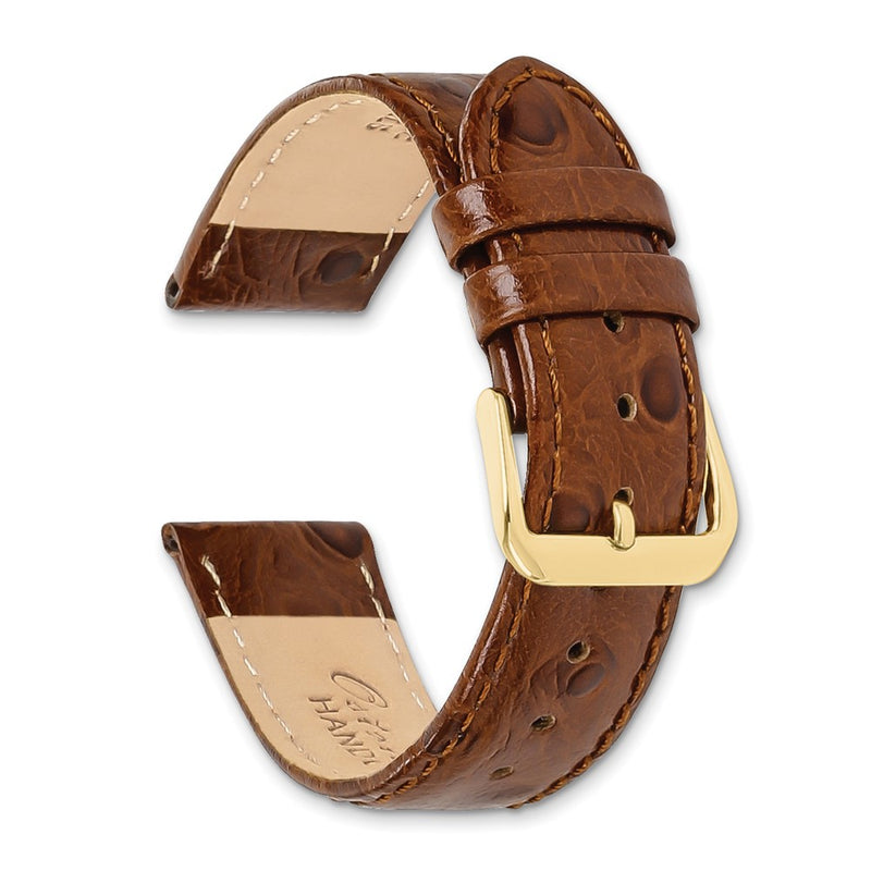 DeBeer 20mm Havana Ostrich Grain Leather with Gold-tone Buckle 7.5 inch Watch Band