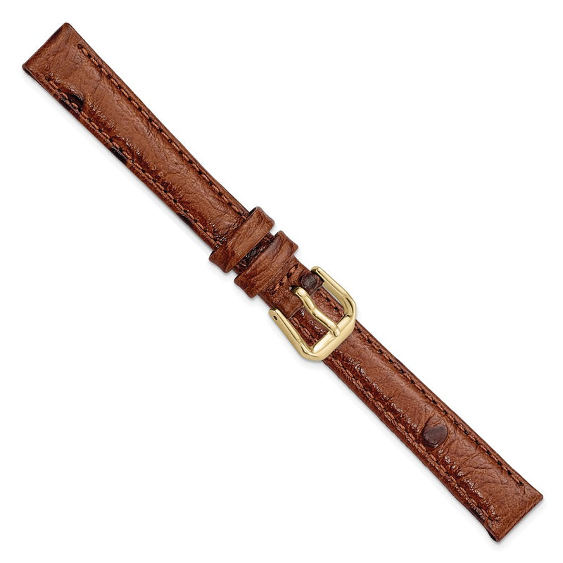 12mm Brown Ostrich Grain Leather Gold-tone Buckle Watch Band