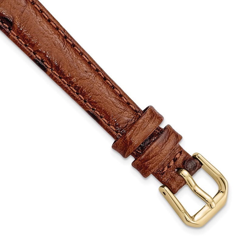 12mm Brown Ostrich Grain Leather Gold-tone Buckle Watch Band