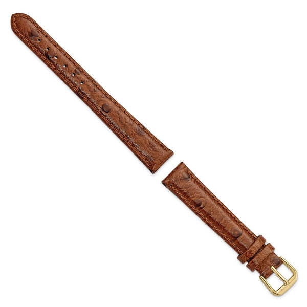 14mm Brown Ostrich Grain Leather Gold-tone Buckle Watch Band