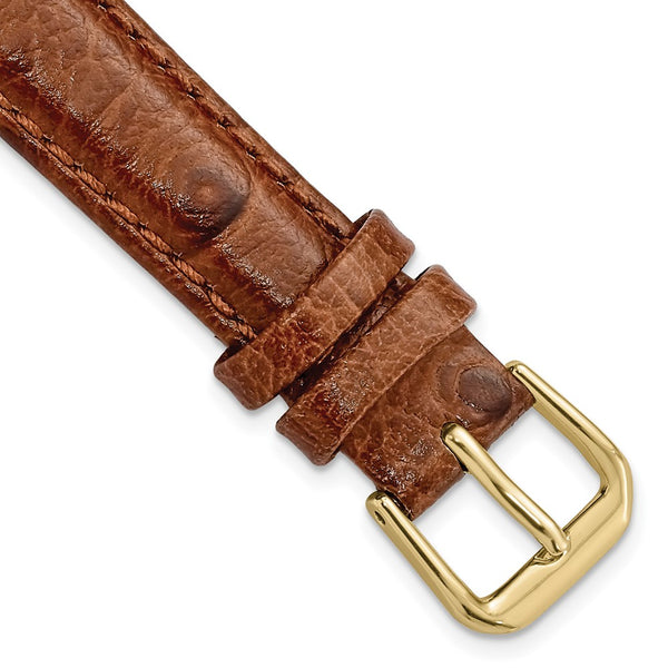 14mm Brown Ostrich Grain Leather Gold-tone Buckle Watch Band