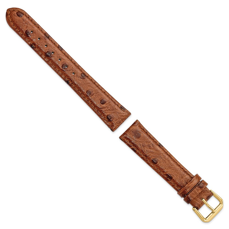 18mm Brown Ostrich Grain Leather Gold-tone Buckle Watch Band