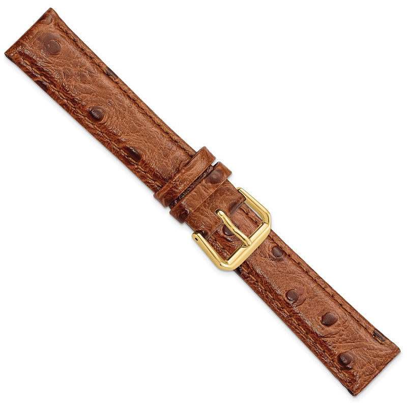 18mm Brown Ostrich Grain Leather Gold-tone Buckle Watch Band